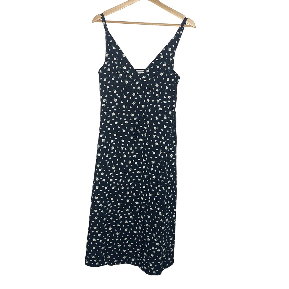 Reformation Jeans Black Daisy Floral V-Neck Midi Dress Spaghetti Strap XS